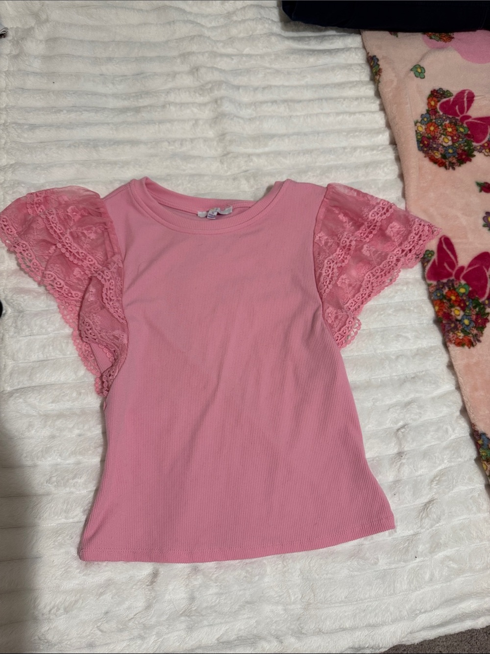 iris Pink Lace Flutter Sleeve Tee